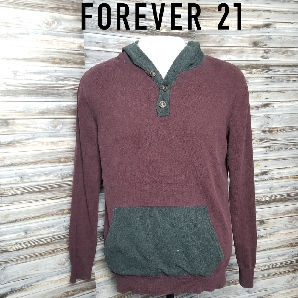 Forever 21 Men Colorblock Hooded Knit Henley G18